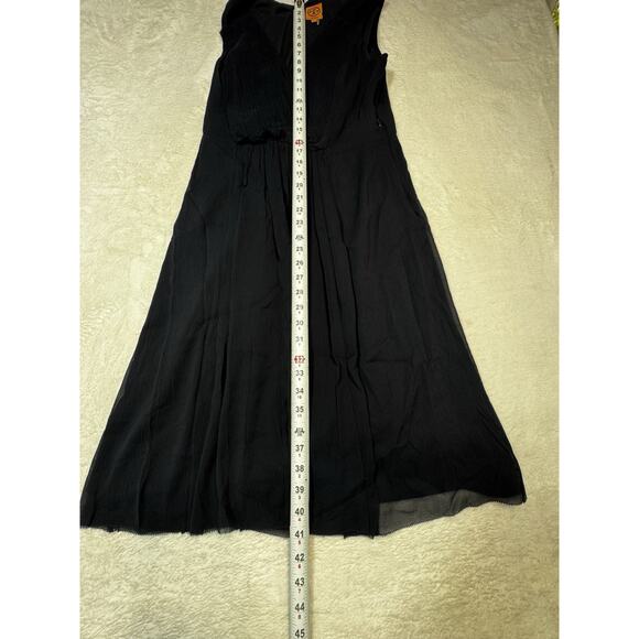 Tory Burch Silk Crepe Sleeveless Lined Midi A-Line Dress In Dark Blue Sz 10 - Picture 3 of 6